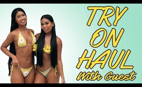 4K | Try On Haul Beach  two-piece swimsuit x Transparent Dresses | Honest vlog from Thai and Filipina chicks