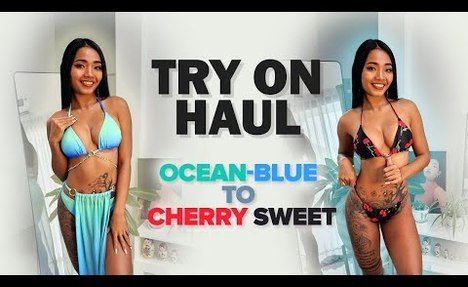 [4K] Ocean-Blue to Cherry Sweet: bikini Try-On Haul