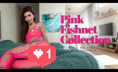 [4K] HOT PINK FISHNET LINGERIE | Transparent try-on haul