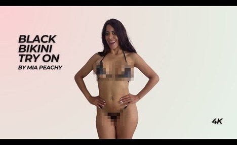 black  string bikini Try On by Mia | 4k