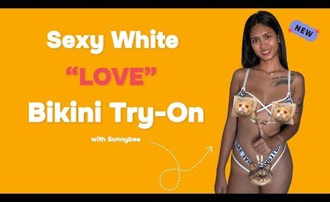 SunnyBee’s sexy White “Love”  swim set Try-On ❤️