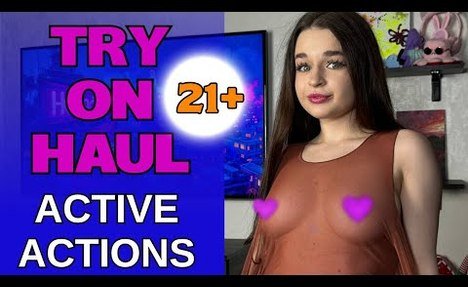 [4K] No Bra Try On Haul | Active Action Comfort Testing  | petite Olya | Transparent Coral Dress