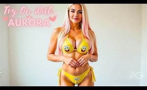 [4K] Transparent Try On Haul: SpongeBob Lingerie &  swim set Try On with Aurora