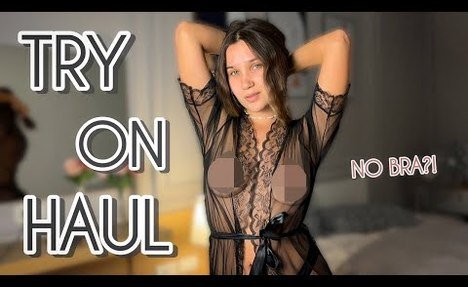 [ 4K TRY ON HAUL ] pretty lingerie | Transparent Robe No Bra Try on With Effi