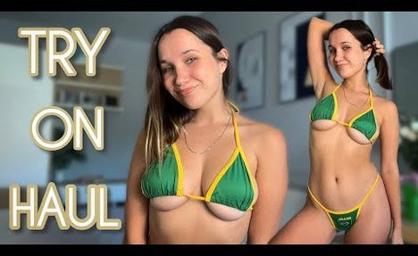 [ 4K TRY ON HAUL ]  Green Lingerie | charming  microkini Try on With Effi