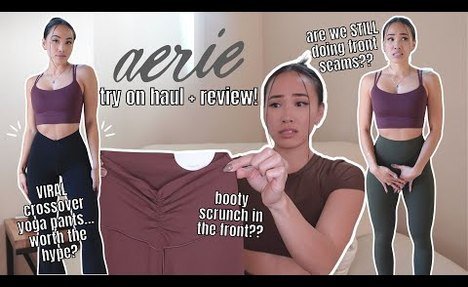 MY FIRST TIME TRYING AERIE... | testing the viral crossover yoga pants, front seams?!, honest video
