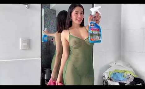 Floor Cleaning | See Through transparent lingerie Try on Haul 2025 | No Bra Sheer fashion style zone