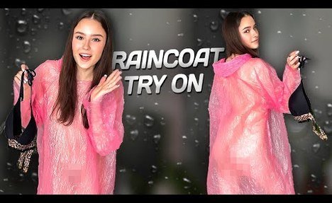 [4K USA] sweet PINK RAINCOAT review! NEW STYLISH VERY TRANSPARENT TRY ON HAUL AND MORE IDEAS! NO BRA