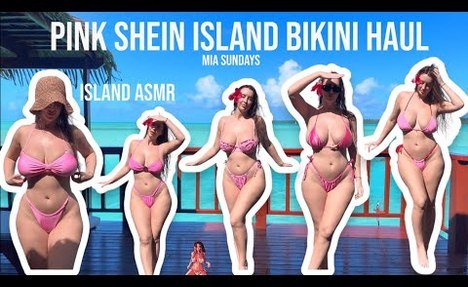 Tiny pink  two-piece swimsuit haul | SHEIN | Island ASMR | Curvy body | Relaxing | cute | footage 9