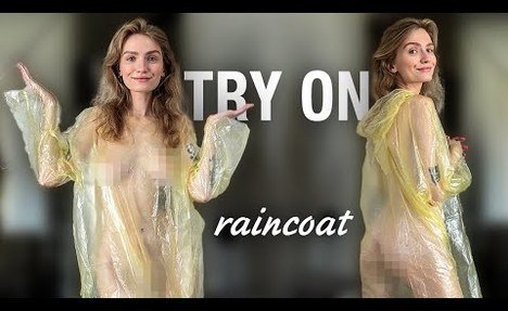 [4K USA] YELLOW RAINCOAT video review! TRANSPARENT TRY ON HAUL AND MORE IDEAS! pretty girl! NO BRA, NO PANTY