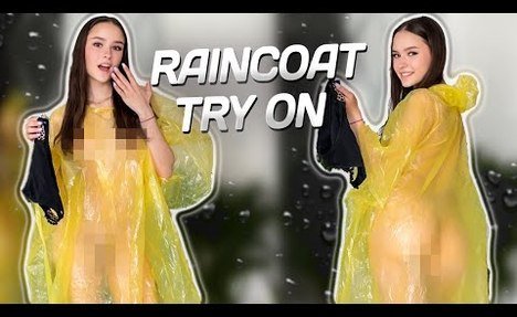 [4K USA] YELLOW RAINCOAT video review! TRANSPARENT TRY ON HAUL AND MORE IDEAS! sweet bitch! NO BRA, NO PANTY