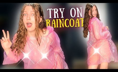 [4K USA] sweet PINK RAINCOAT video! NEW STYLISH VERY TRANSPARENT TRY ON HAUL AND MORE IDEAS! NO BRA