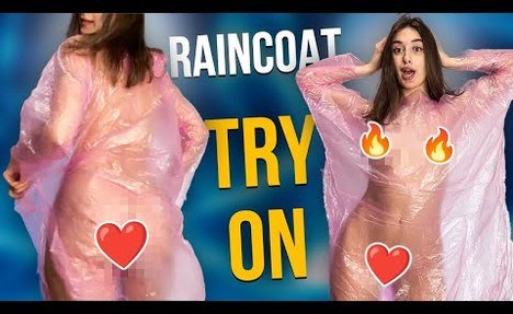 [4K USA] NO BRA! pretty PINK RAINCOAT review! NEW STYLISH VERY TRANSPARENT TRY ON HAUL AND MORE IDEAS