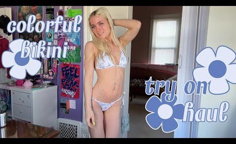 Colorful  bathing suit Try-On