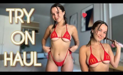 [ 4K TRY ON HAUL ]  pretty Lingerie | Mcdonald's  beachwear Try on With Effi