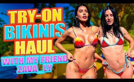 4K Try on haul bikinis with my friend @za_valy