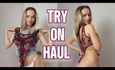[4K USA] Red Mesh Bodysuit Try-On Haul | Adeleia