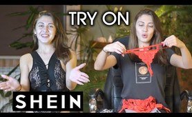 SHEIN try on, black bodysuit, leopard and red undergarments