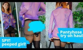 Nylon feet pantyhose review! See transparent lingerie try on haul and thong haul fashion product