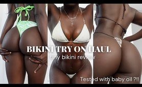 beach costume TRY ON HAUL: tiny two piece bathing suit review, tested with babyy oil ?!