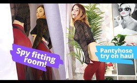 Spy fitting room thong haul! Pantyhose review & undies try on haul pretty Alise nylon feet
