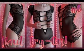 undies Haul Try On 6 - Strappy sheer ebony teddy bodysuit with mesh and floral lace